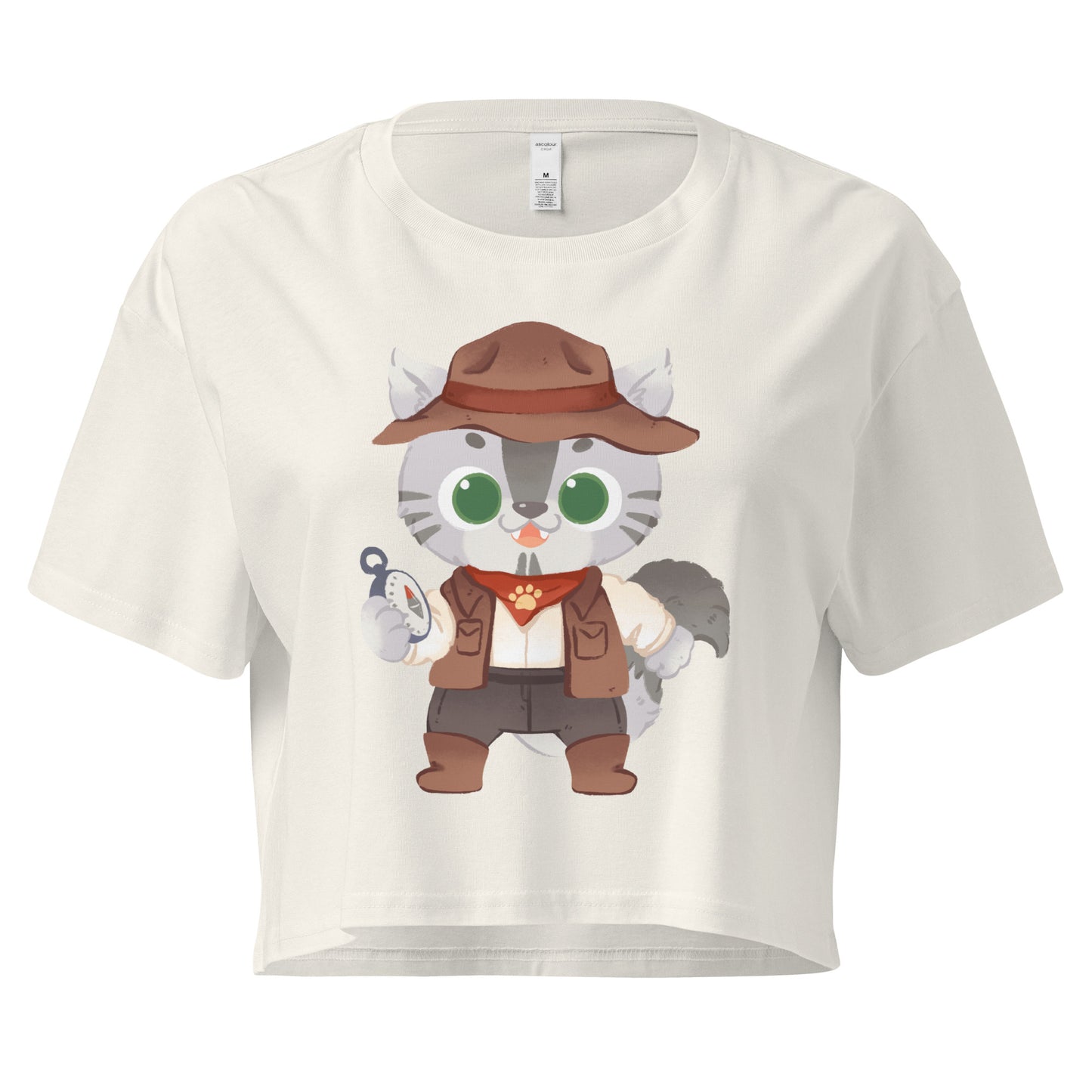 Crop top with adventure cat with compass graphic design
