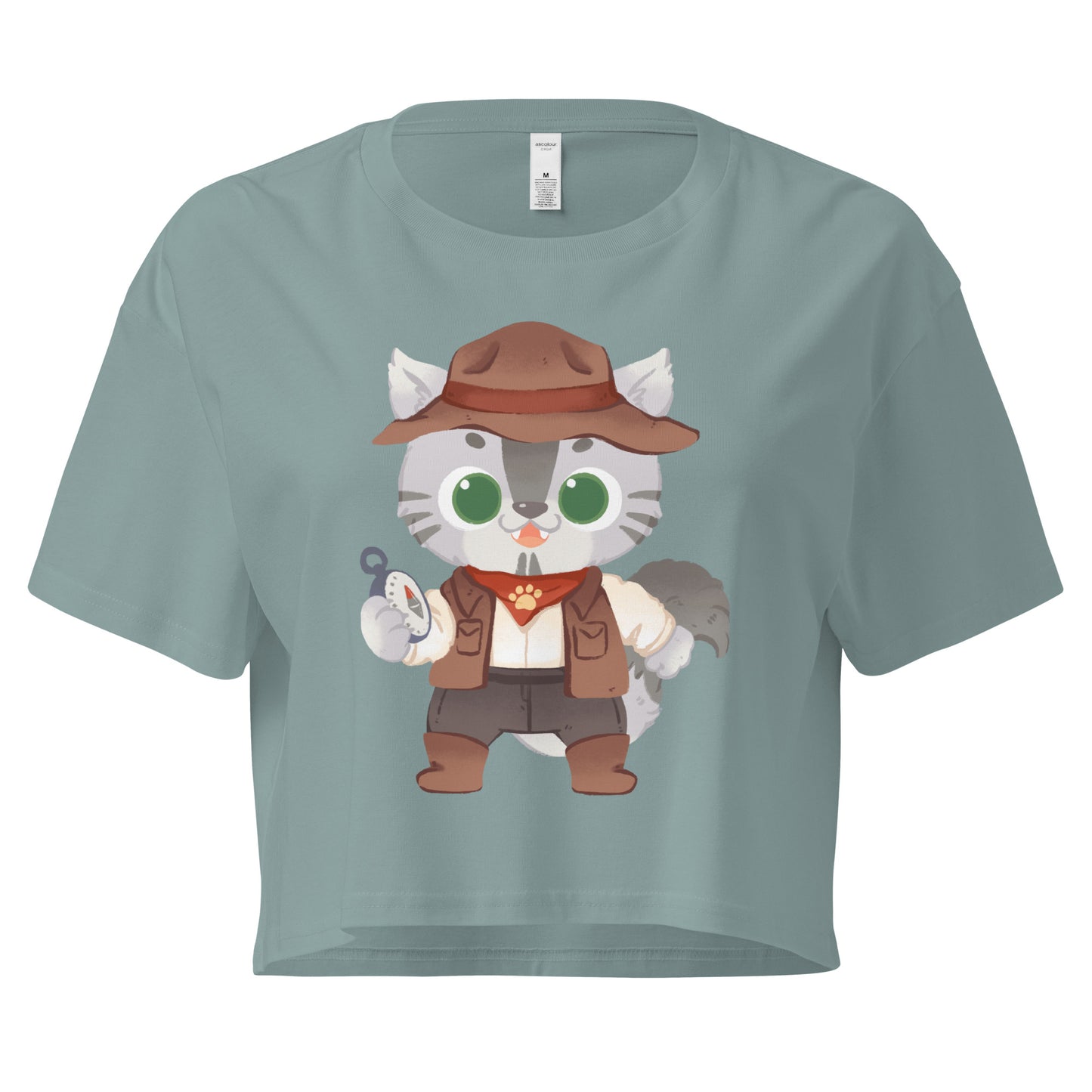 Crop top with adventure cat with compass graphic design