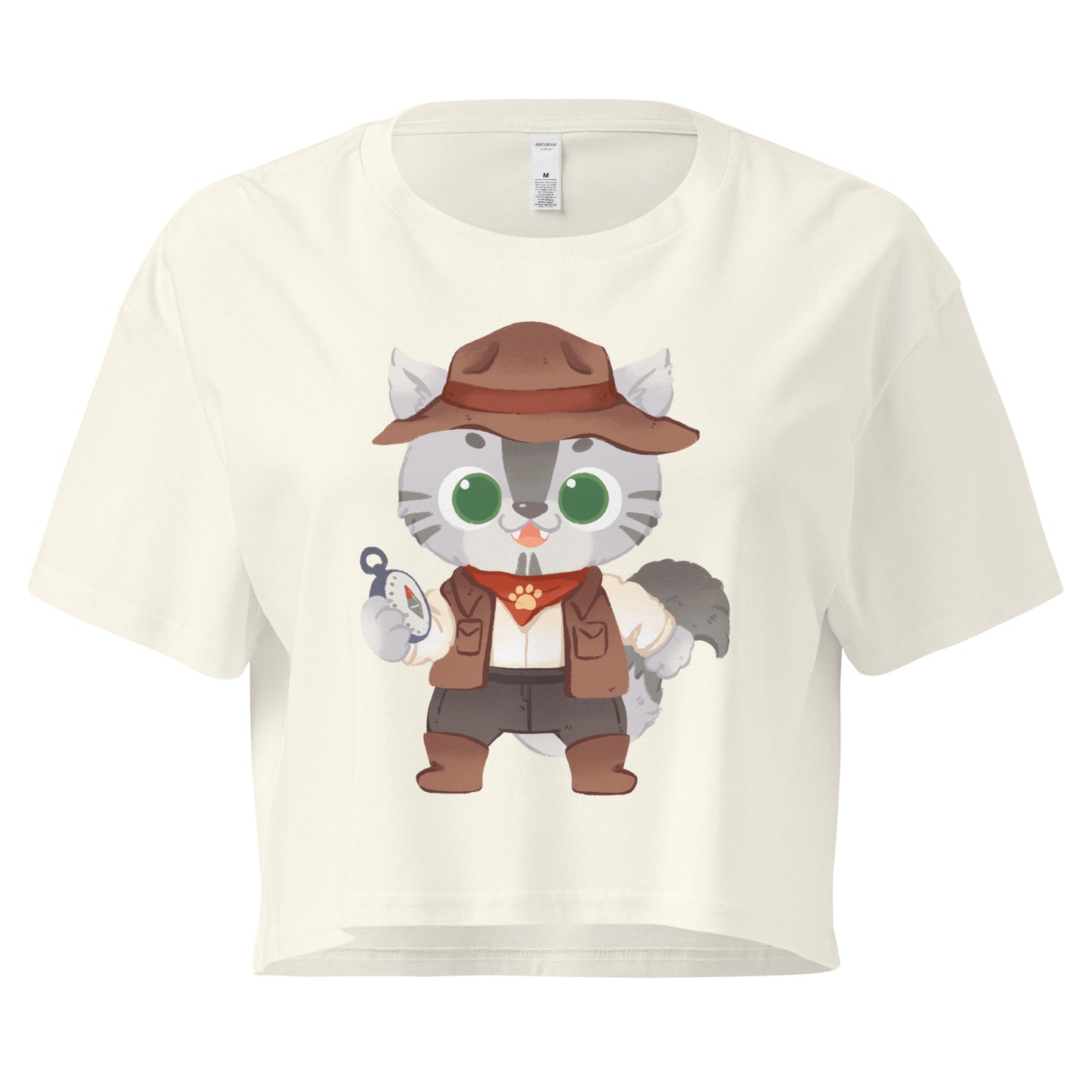 Crop top with adventure cat with compass graphic design