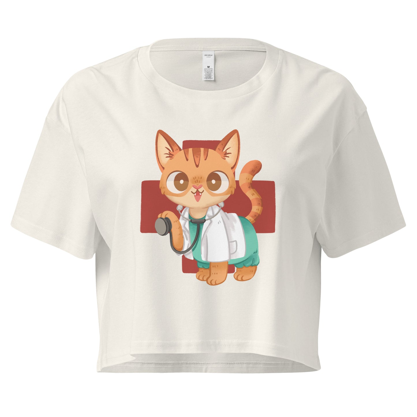 Crop top with cute cat in scrubs healthcare medical inspired graphic design