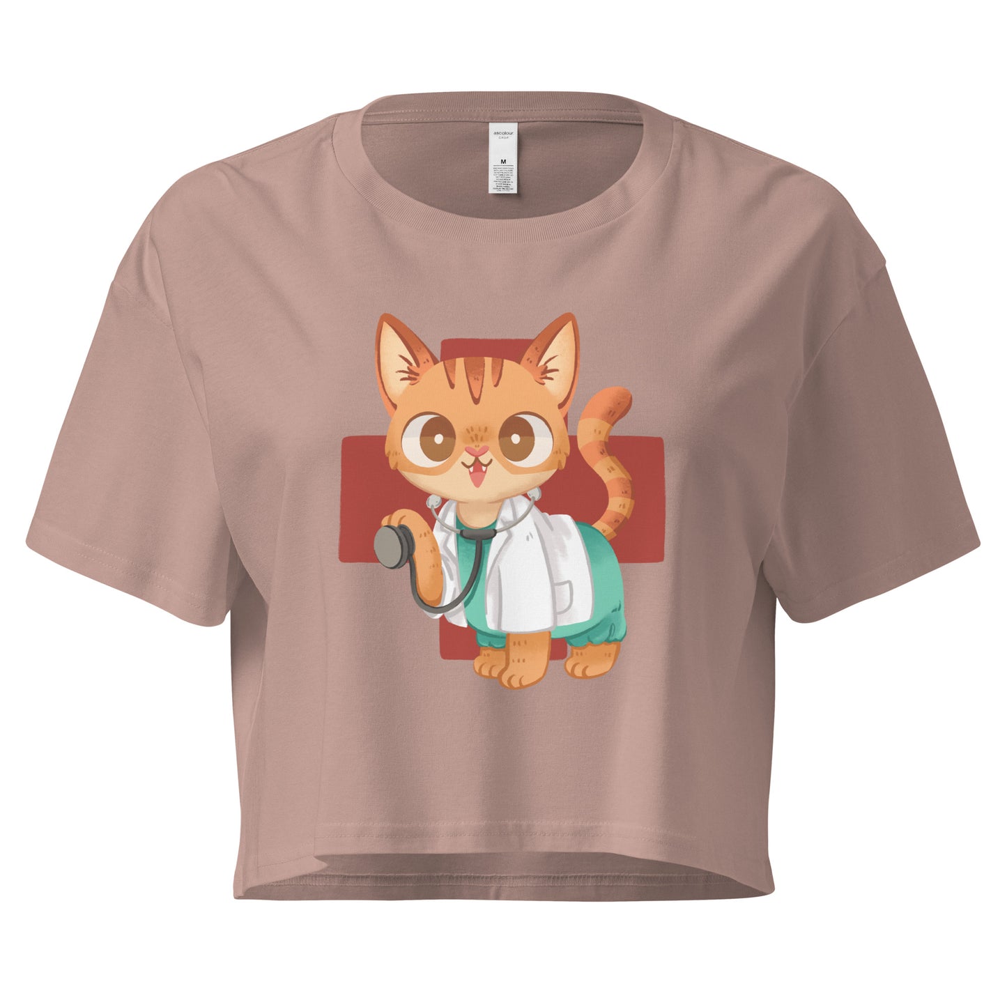 Crop top with cute cat in scrubs healthcare medical inspired graphic design