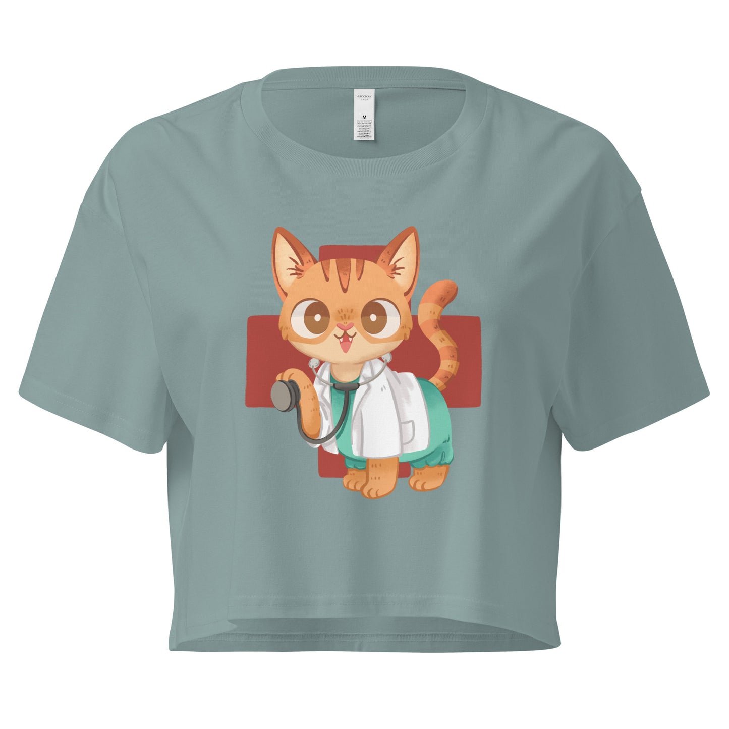 Crop top with cute cat in scrubs healthcare medical inspired graphic design