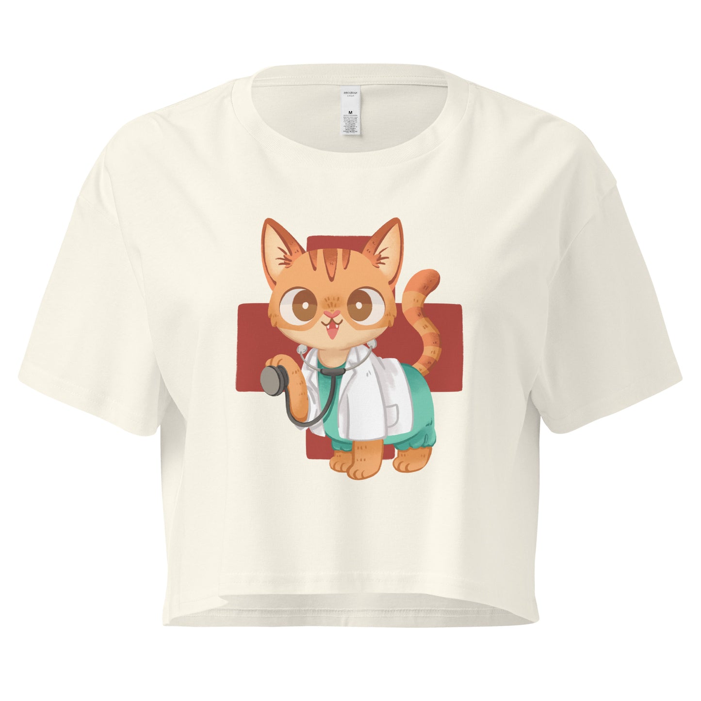 Crop top with cute cat in scrubs healthcare medical inspired graphic design