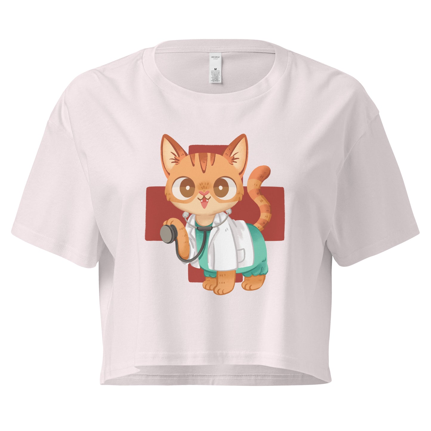 Crop top with cute cat in scrubs healthcare medical inspired graphic design
