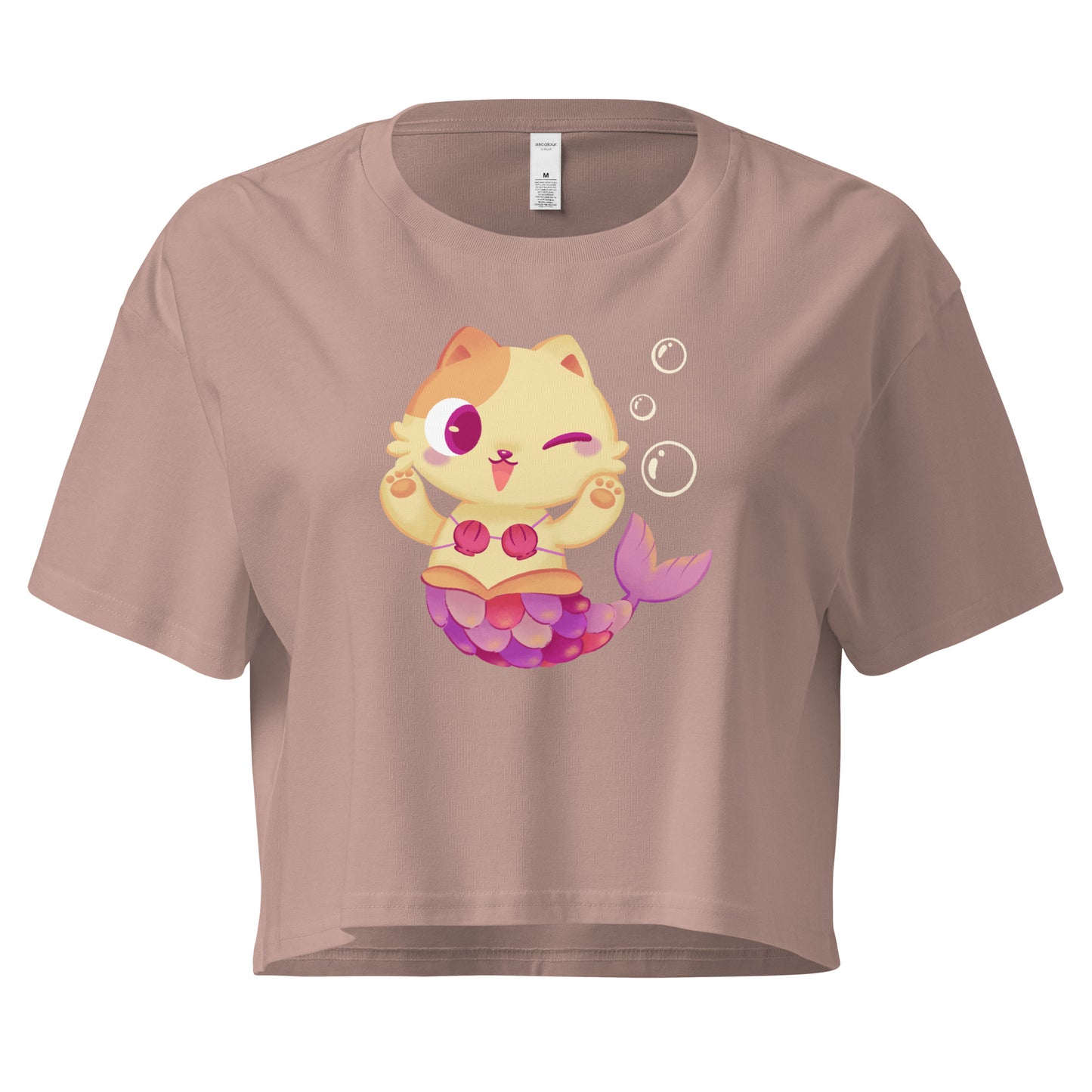 Crop top with cat mermaid and bubbles graphic design