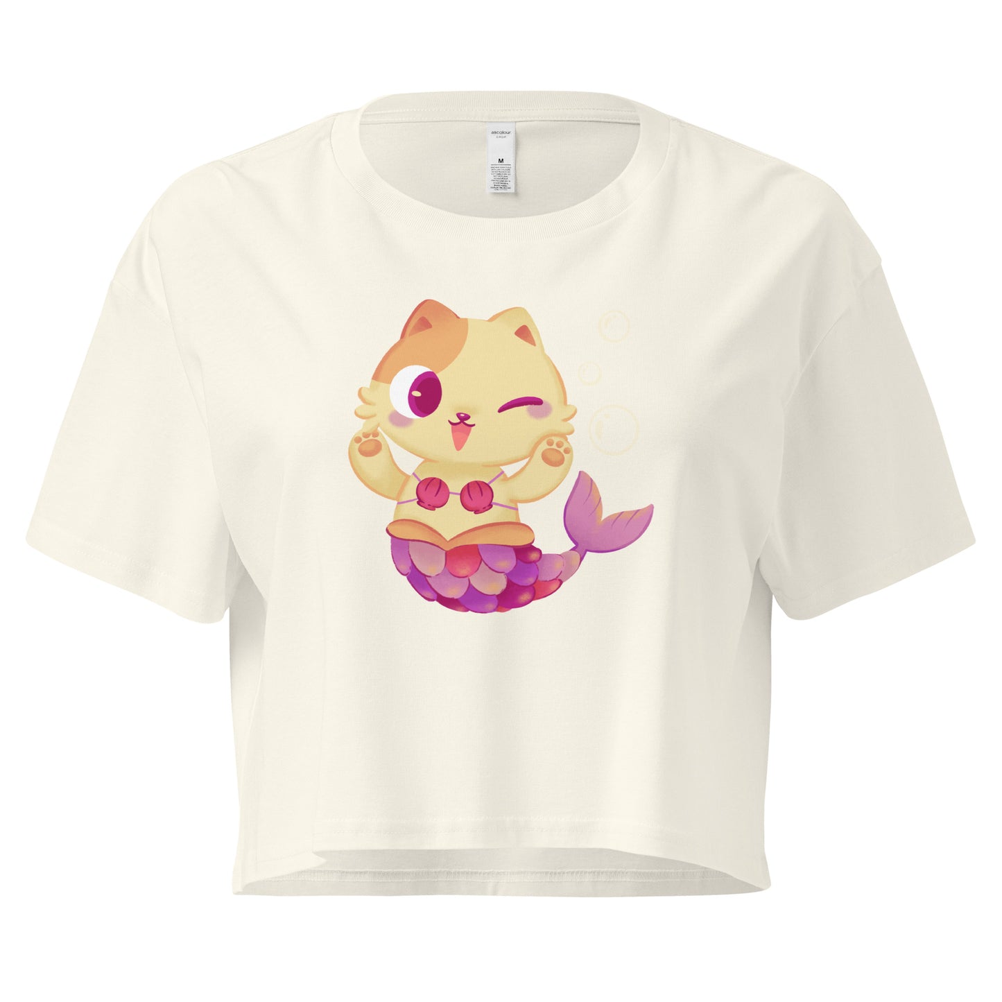 Crop top with cat mermaid and bubbles graphic design