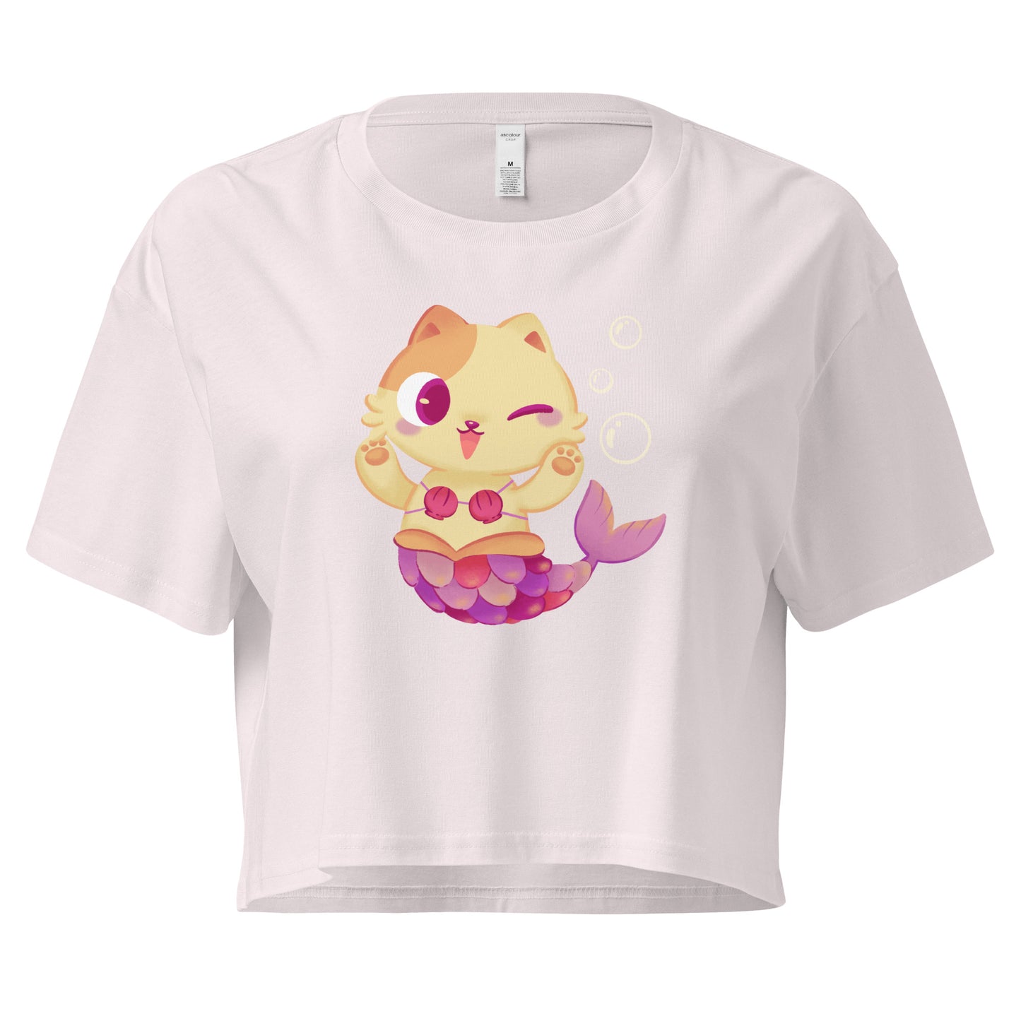 Crop top with cat mermaid and bubbles graphic design