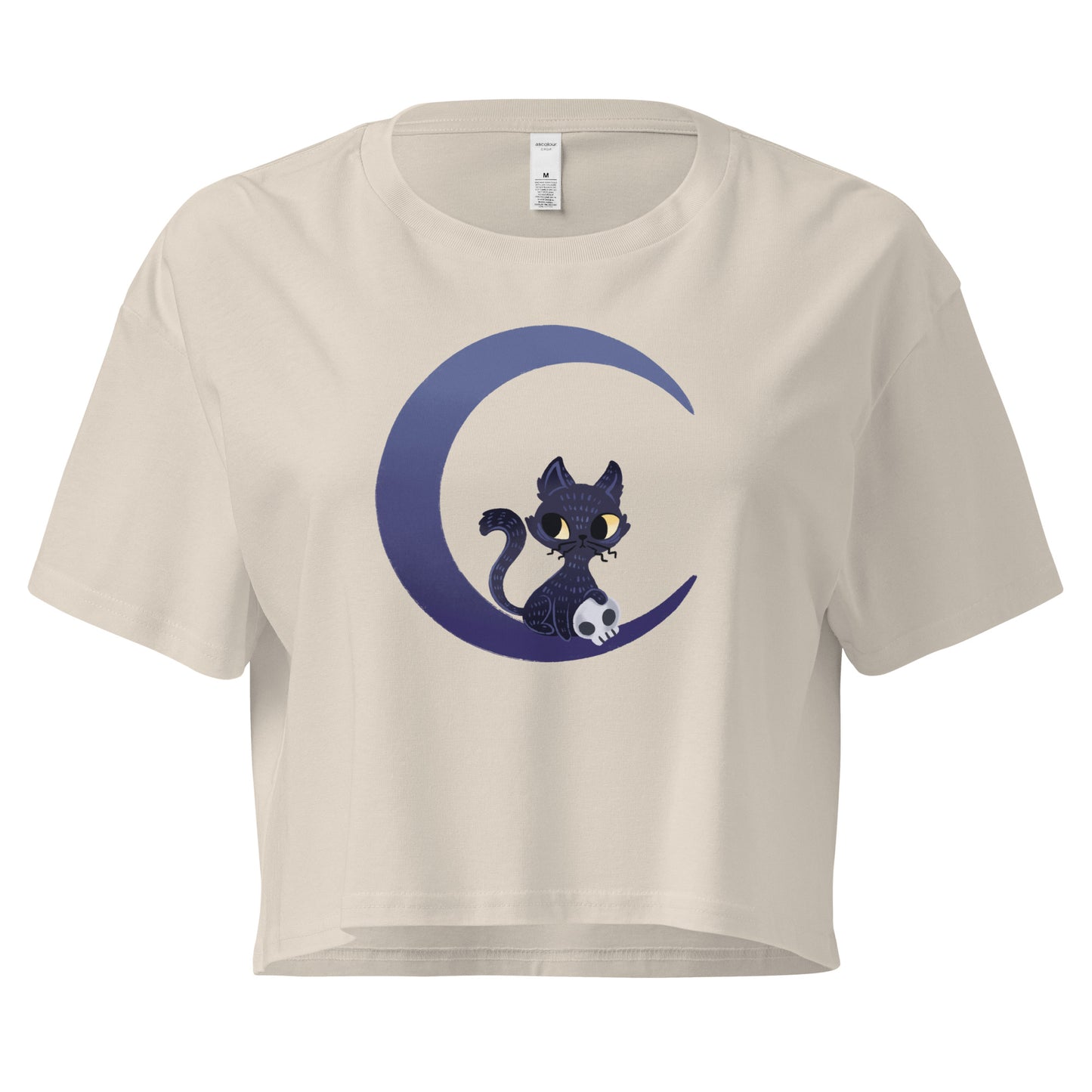 Beige crop top with a cat and moon design