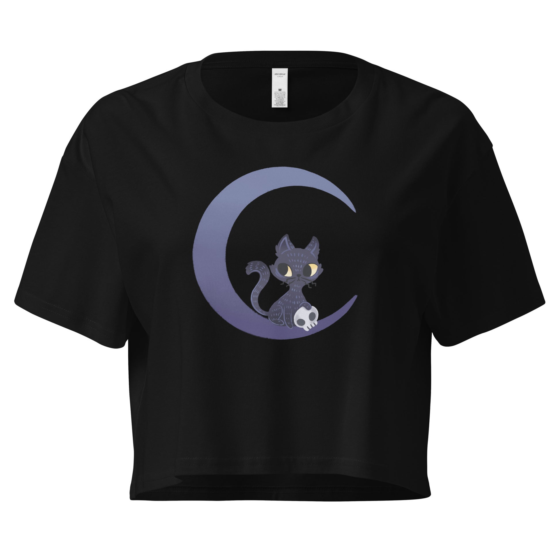 Black crop top with a cat and moon design
