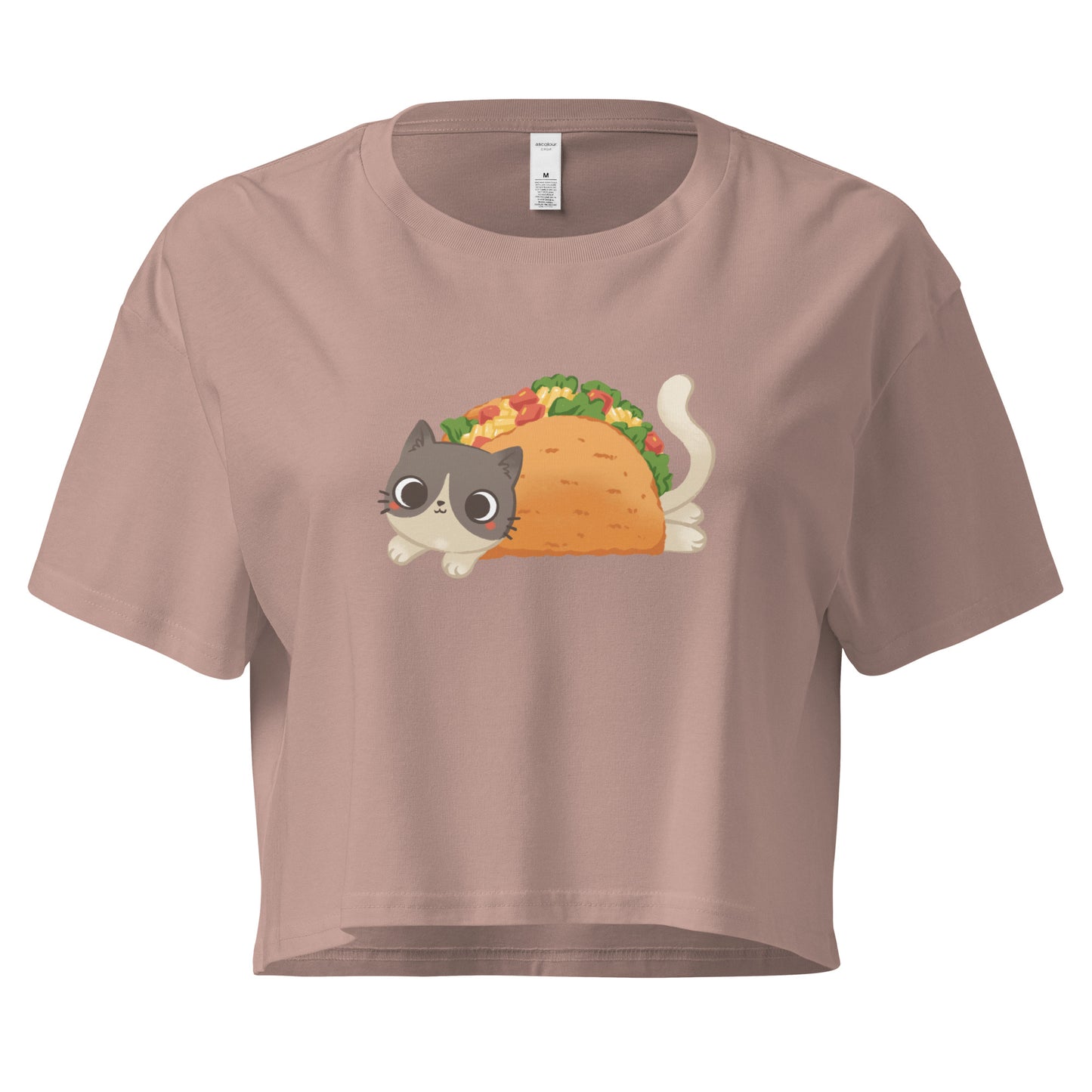 Crop top with a cute cat in a taco graphic design 