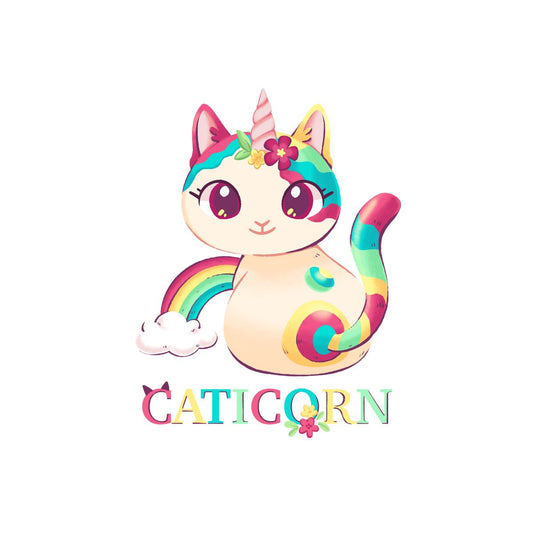 Caticorn cat rainbow unicorn inspired with 'caticorn' text flat design