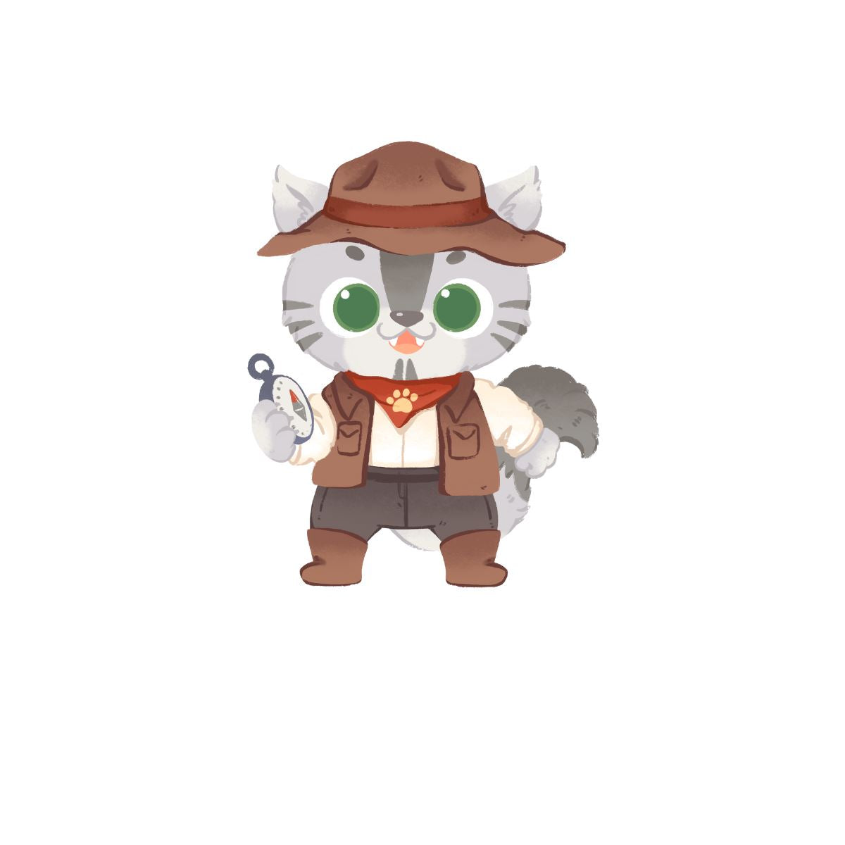 Adventure cat with compass design flat art