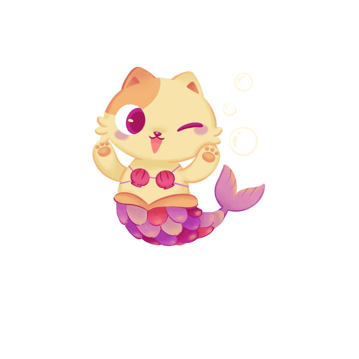 A mermaid cat with bubbles design